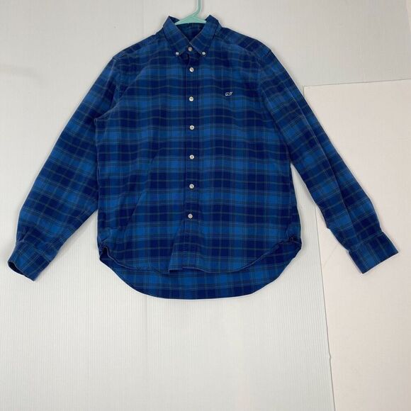 Vineyard Vines Collegiate Shirt Mens Size Medium Blue Plaid Button Up Cotton - Picture 9 of 10